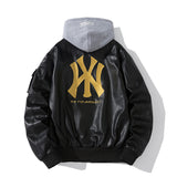 New York NYC Varsity Jacket Motorcycle Leather Jacket Letter Embroidered PU Leather Jacket