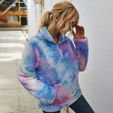 Women Sherpa Jacket Winter Fashion Tie-Dye Furry Top Women
