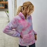 Women Sherpa Jacket Winter Fashion Tie-Dye Furry Top Women