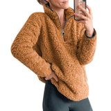 Women Sherpa Jacket Autumn and Winter Lapel Zipper Pocket Long Sleeve Women's Jacket Plush Coat
