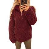 Women Sherpa Jacket Autumn and Winter Lapel Zipper Pocket Long Sleeve Women's Jacket Plush Coat