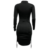 Printed Pleating Long Sleeve Dress