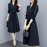 Work Dresses for Teachers Spring and Autumn Long Sleeve Dress Waist Trimming Slimming Skirt