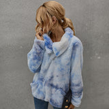 Women Sherpa Jacket Winter Warm Tie-Dyed Fur Sweater for Women