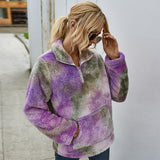 Women Sherpa Jacket Winter Fashion Tie-Dye Furry Top Women