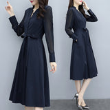 Work Dresses for Teachers Spring and Autumn Long Sleeve Dress Waist Trimming Slimming Skirt