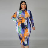 Women Plus Size Midi Dresses Printed Tight Bodycon Dress