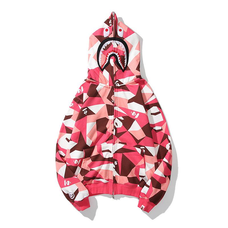 Shark Print Hoodie Autumn and Winter Sweater Fleece-Lined Men's and Women's Coats Zip Hoodie plus Size Men's Clothing