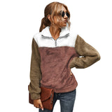 Women Sherpa Jacket Winter Lapel Color Matching Velvet Padded Thickened Sweater Women
