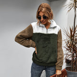 Women Sherpa Jacket Winter Lapel Color Matching Velvet Padded Thickened Sweater Women
