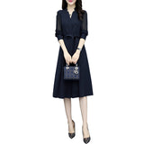 Work Dresses for Teachers Spring and Autumn Long Sleeve Dress Waist Trimming Slimming Skirt