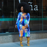 Women Plus Size Midi Dresses Printed Tight Bodycon Dress