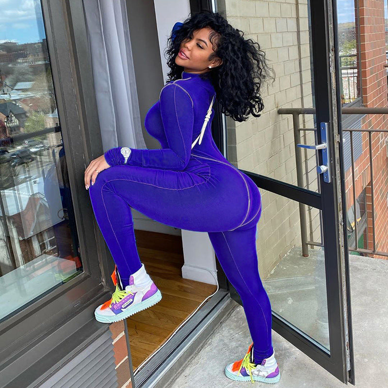 Women's Spring Clothing Personality inside-out Wear Design High Waist Slim Sports Jumpsuit