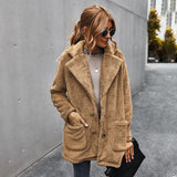 Women Sherpa Jacket Winter Thickened Fleece-Lined Lapel Plush Coat for Women