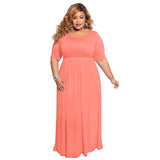 Women Plus Size Maxi Dresses Pleating Large Swing Short Sleeve Dress