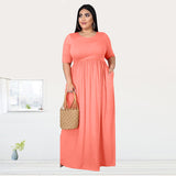 Women Plus Size Maxi Dresses Pleating Large Swing Short Sleeve Dress