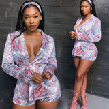 Women Business Professional Attire Casual Printed Suit Coat Shorts Two-Piece Suit