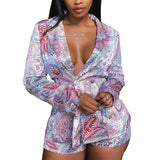 Women Business Professional Attire Casual Printed Suit Coat Shorts Two-Piece Suit