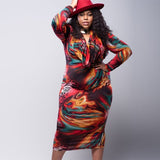 Women Plus Size Maxi Dresses Tight Low-Cut Sexy Print Dress