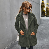 Women Sherpa Jacket Winter Thickened Fleece-Lined Lapel Plush Coat for Women