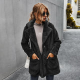 Women Sherpa Jacket Winter Thickened Fleece-Lined Lapel Plush Coat for Women
