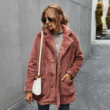 Women Sherpa Jacket Winter Thickened Fleece-Lined Lapel Plush Coat for Women
