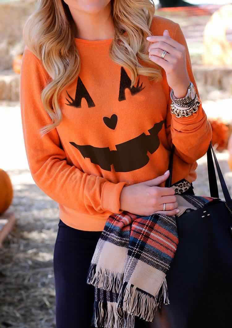 Halloween Costumes Autumn and Winter Halloween Pumpkin Face Pumpkin Printed Sweater