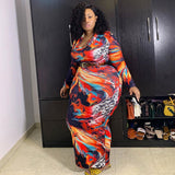Women Plus Size Maxi Dresses Tight Low-Cut Sexy Print Dress