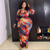 Women Plus Size Maxi Dresses Tight Low-Cut Sexy Print Dress