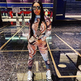 Women's Spring Clothing Fashion Printed Long Sleeve Hip Lifting Sport Jumpsuit
