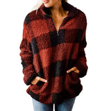 Women Sherpa Jacket Thickened Plaid Turtleneck Pullover Fleece Sweatshirt Coat for Women
