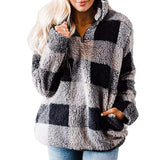 Women Sherpa Jacket Thickened Plaid Turtleneck Pullover Fleece Sweatshirt Coat for Women