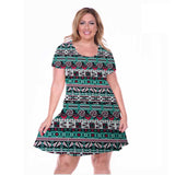 Women plus Size Mini Dresses round Neck Short Sleeve Printed Dress
