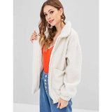 Women Sherpa Jacket Autumn and Winter BF Style Imitation Fur Casual Long Sleeve Stand Collar Loose Plush Coat