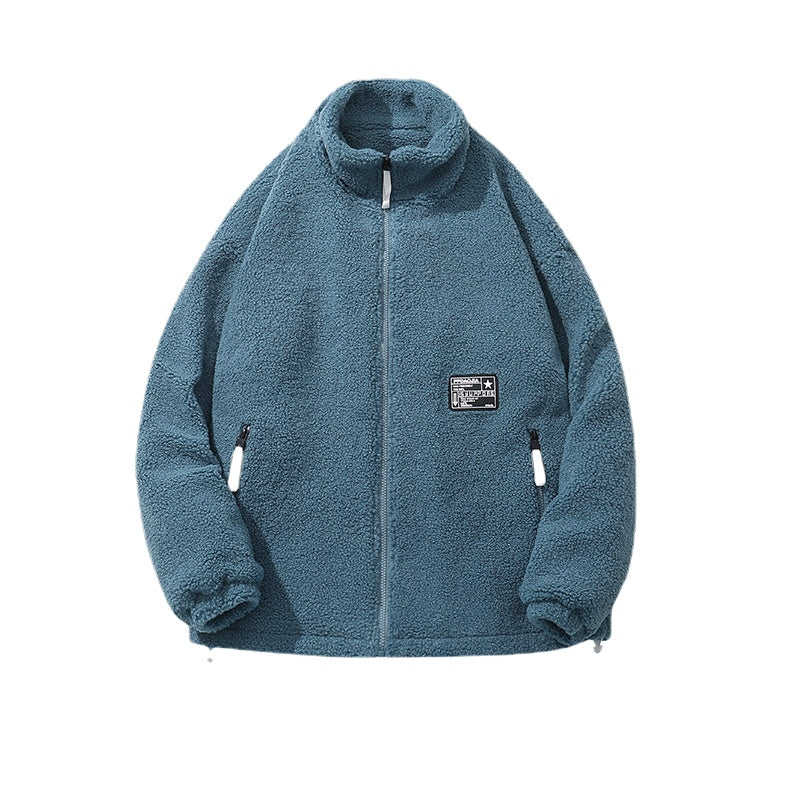 Men's Autumn Winter Coat Stand Collar Cotton Coat with Solid Color
