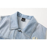 Yankees Autumn and Winter Letter Embroidery Retro Denim Waistcoat Vest Coat Top Men and Women