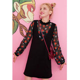 Half-High Collar Suspender Dress Strawberry Knitted dress Printed Chiffon