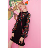 Half-High Collar Suspender Dress Strawberry Knitted dress Printed Chiffon