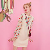 Half-High Collar Suspender Dress Strawberry Knitted dress Printed Chiffon