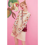 Half-High Collar Suspender Dress Strawberry Knitted dress Printed Chiffon