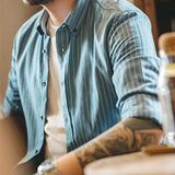 Work Shirts Vintage Striped Shirt Casual Long Sleeve Top for Men