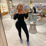 Summer Women's Sexy off-the-Shoulder Tight Sports Jumpsuit