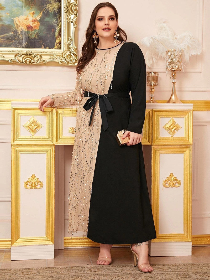 Muslim Women Stylish Kashibo Abaya Muslim Ladies Long Gown Islamic Clothing Jilbab Jalabiya Fashion Stitching Tassel Sequined Plus Size Dress