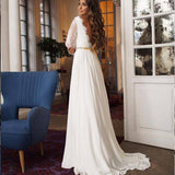 See through Wedding Dress Women's round Neck Long Sleeve Backless Wedding Dress Bridesmaid Formal Dress