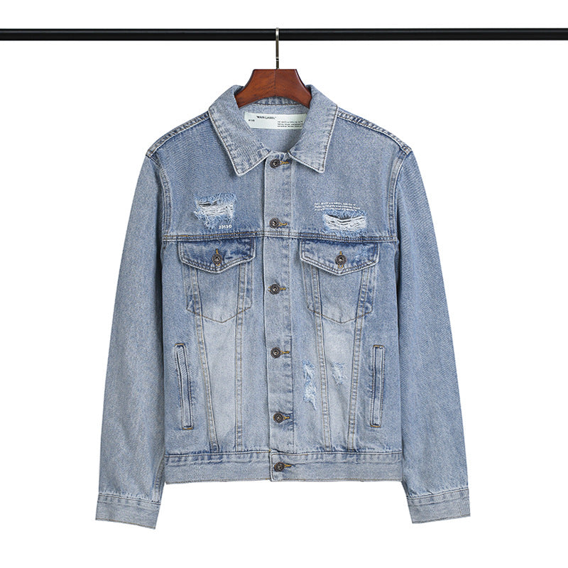 Off White Winter Coat Hang Rope Letter Arrow Denim Jacket