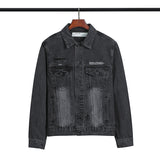 Off White Winter Coat Hang Rope Letter Arrow Washed Distressed Denim Jacket Coat