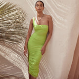 Women Summer Dresses  Midi Dress Clothing Sexy Fashion Pleated Split Suspender