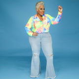 Women Plus Size Jackets Printed Slim Fit Motorcycle Clothing Coat