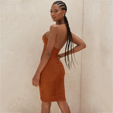 Women Summer Dresses  Midi Dress  Sexy V-neck Hip-Wrapped Mid-Length Skirt Dress