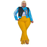 Women Plus Size Jackets Rivet Leopard Print Letter Print Motorcycle Clothing Leather Coat